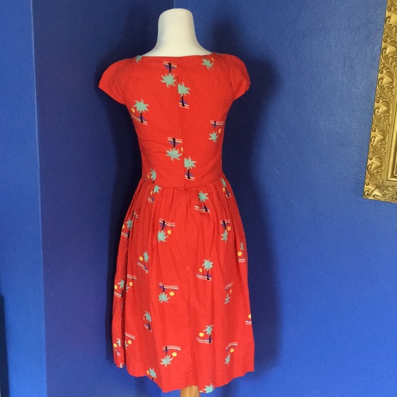 Emily & Fin red/orange palm tree, beach, sun print fit & flare swing dress 🏝☀️ - Picture 5 of 13